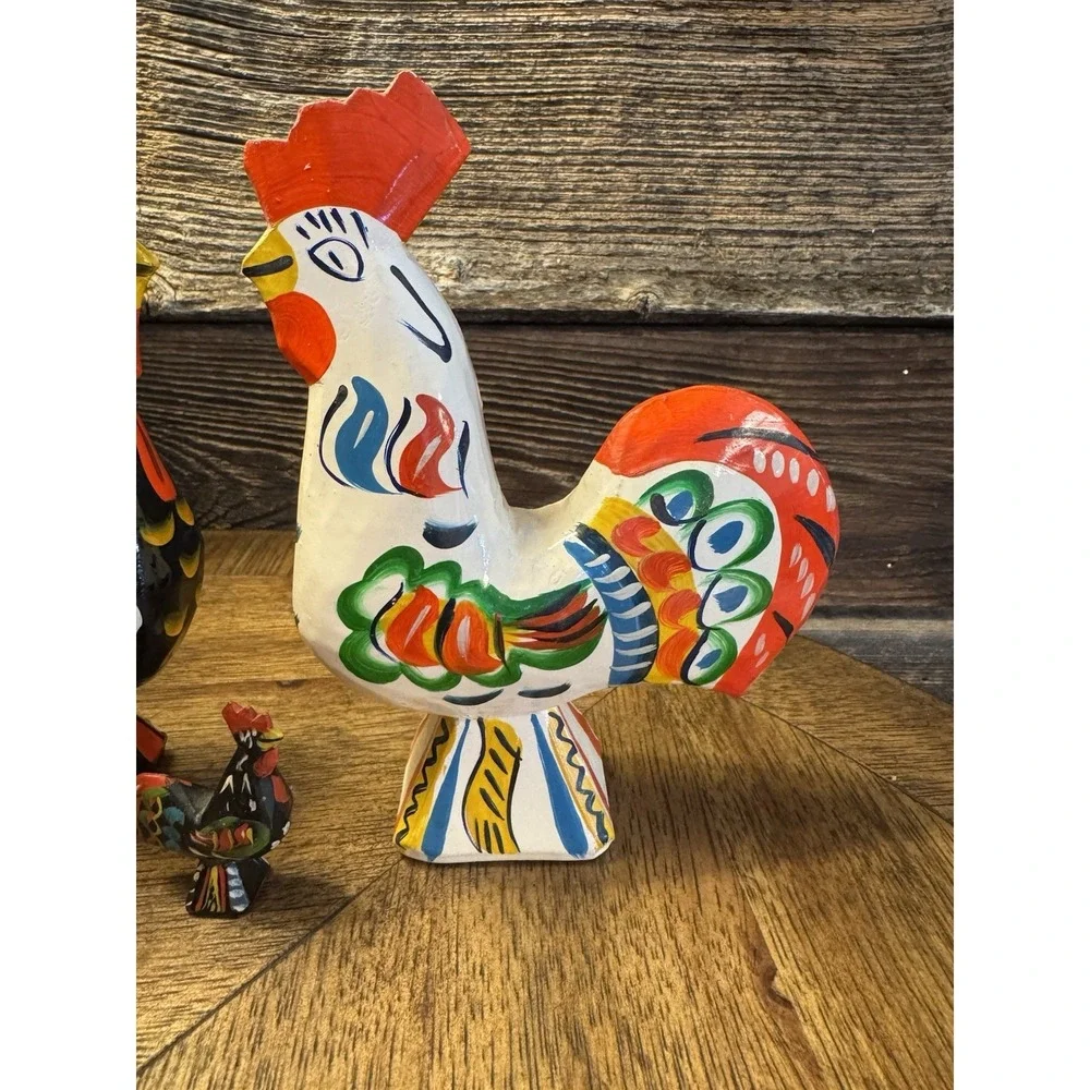 Family. 3 Vintage Dala Rooster Nils Olsson Swedish Wooden 3.5